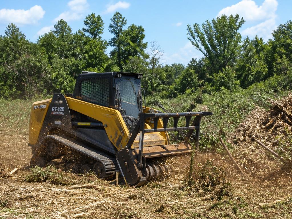 Land clearing equipment working an overgrown site